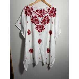 Sundance Sicily White/Red Embroidery Swimsuit Cover up Size Large